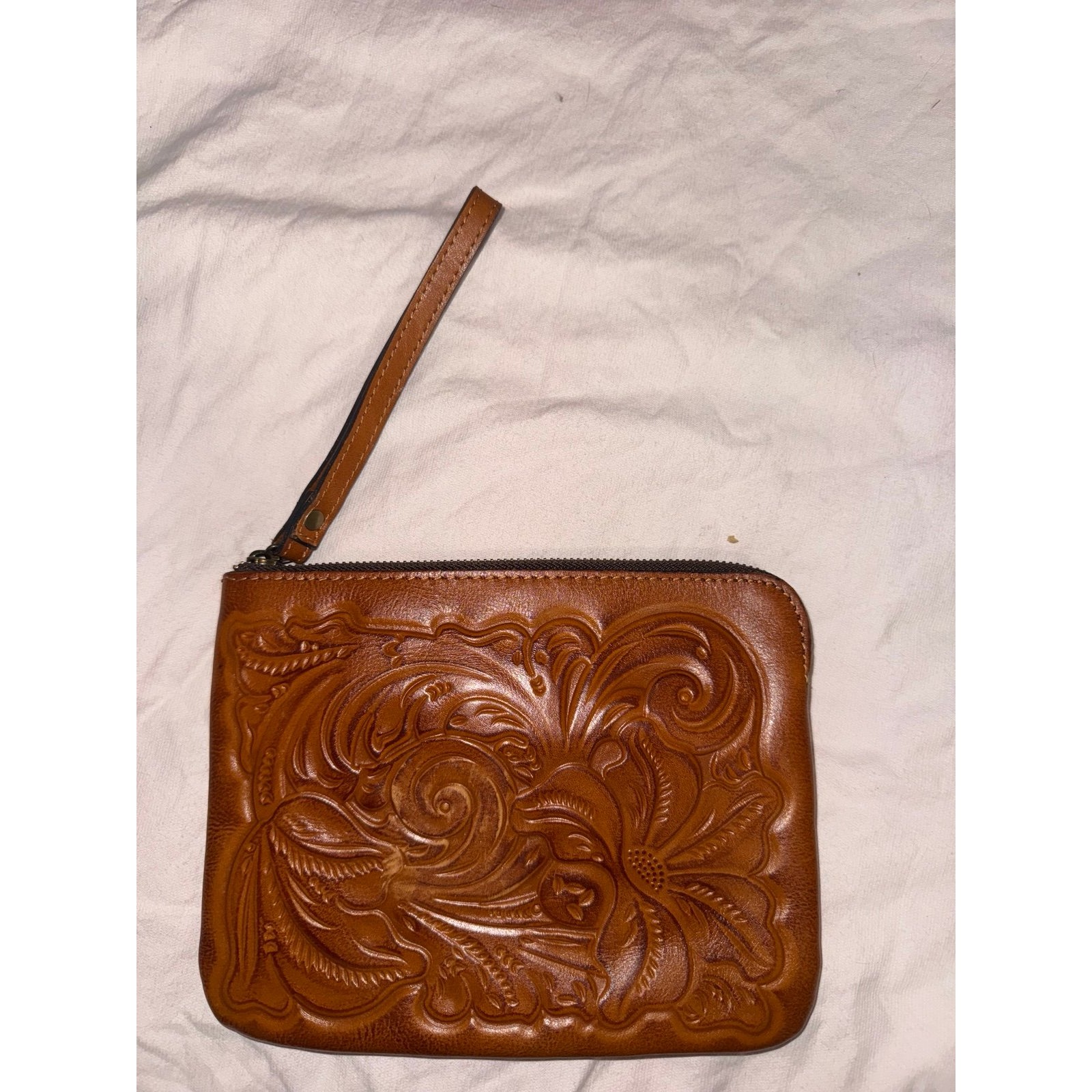 Patricia Nash Cassini Wristlet Tooled Leather Brown Fits Iphone Pro Max